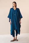 AMPM_Blue Wool Embroidered Cut-work Cape Open Alea With Dhoti Pant Set _Online_at_Aza_Fashions