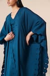 Buy_AMPM_Blue Wool Embroidered Cut-work Cape Open Alea With Dhoti Pant Set _Online_at_Aza_Fashions