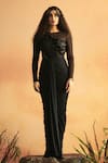 Buy_ZWAAN_Black Jersey Lining Lycra Embellished Sequin Crew Neck Kalki Cowl Draped Gown _at_Aza_Fashions