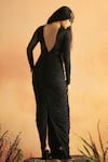 Shop_ZWAAN_Black Jersey Lining Lycra Embellished Sequin Crew Neck Kalki Cowl Draped Gown _at_Aza_Fashions