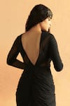 ZWAAN_Black Jersey Lining Lycra Embellished Sequin Crew Neck Kalki Cowl Draped Gown _Online_at_Aza_Fashions