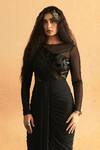 Buy_ZWAAN_Black Jersey Lining Lycra Embellished Sequin Crew Neck Kalki Cowl Draped Gown _Online_at_Aza_Fashions