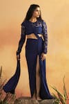 Buy_ZWAAN_Blue Net And Jersey Lining Lycra Embroidery Kaveri Sheer Top With Draped Skirt _at_Aza_Fashions