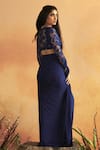 Shop_ZWAAN_Blue Net And Jersey Lining Lycra Embroidery Kaveri Sheer Top With Draped Skirt _at_Aza_Fashions