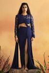 Buy_ZWAAN_Blue Jersey Lining Lycra Kaveri Draped Skirt With Attached _at_Aza_Fashions