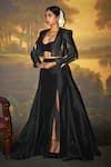 Buy_ZWAAN_Black Tafetta Lining Satin Solid Madri Bustier And Tapered Draped Skirt Set _Online_at_Aza_Fashions