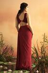 Shop_ZWAAN_Red Top Lining Satin Draped Skirt Tabby Silk Maya Strand With Cowl _at_Aza_Fashions