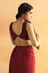 ZWAAN_Red Top Lining Satin Draped Skirt Tabby Silk Maya Strand With Cowl _Online_at_Aza_Fashions