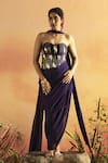 Buy_ZWAAN_Purple Chanderi Ornate Vine Off Shoulder Meera Pattern Corset Draped Gown _at_Aza_Fashions