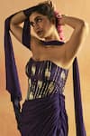 ZWAAN_Purple Chanderi Ornate Vine Off Shoulder Meera Pattern Corset Draped Gown _Online_at_Aza_Fashions