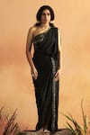 Buy_ZWAAN_Black Wire Chiffon Lining Satin Embellished Musk Bloom Padmini Draped Gown _at_Aza_Fashions