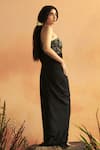 Shop_ZWAAN_Black Wire Chiffon Lining Satin Embellished Musk Bloom Padmini Draped Gown _at_Aza_Fashions