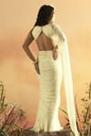 Shop_ZWAAN_Ivory Tabby Silk Embellished Pearl V Neck Vani Pleated Waist Cutout Draped Gown _at_Aza_Fashions