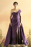 Buy_ZWAAN_Purple Tafetta Solid One Shoulder Neck Yami Gathered And Twisted Bust Gown _at_Aza_Fashions