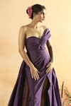 ZWAAN_Purple Tafetta Solid One Shoulder Neck Yami Gathered And Twisted Bust Gown _Online_at_Aza_Fashions