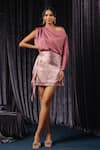 Buy_B'Infinite_Pink Satin Plain One-shoulder Draped Top With Skirt For Kids_at_Aza_Fashions