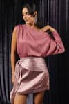 Shop_B'Infinite_Pink Satin Plain One-shoulder Draped Top With Skirt For Kids_Online_at_Aza_Fashions