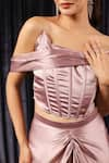 B'Infinite_Pink Satin Plain Draped Corset Top With Skirt For Kids_at_Aza_Fashions