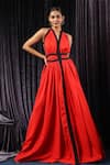 Buy_B'Infinite_Red Satin Plain Eclipse Accent Gown For Kids_at_Aza_Fashions