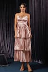 Buy_B'Infinite_Pink Satin Plain Pleated Classic Metallic Tiered Dress For Kids_at_Aza_Fashions