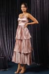 Buy_B'Infinite_Pink Satin Plain Pleated Classic Metallic Tiered Dress For Kids_Online_at_Aza_Fashions