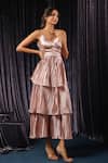 B'Infinite_Pink Satin Plain Pleated Classic Metallic Tiered Dress For Kids_at_Aza_Fashions