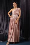 Buy_B'Infinite_Pink Satin Plain Pleated Classic Metallic One-shoulder Gown For Kids_at_Aza_Fashions