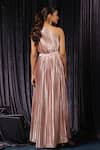 Shop_B'Infinite_Pink Satin Plain Pleated Classic Metallic One-shoulder Gown For Kids_at_Aza_Fashions