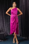 Buy_B'Infinite_Fuchsia Velvet Plain Knot One Shoulder Dress For Kids_at_Aza_Fashions