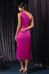 Shop_B'Infinite_Fuchsia Velvet Plain Knot One Shoulder Dress For Kids_at_Aza_Fashions