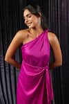 B'Infinite_Fuchsia Velvet Plain Knot One Shoulder Dress For Kids_at_Aza_Fashions