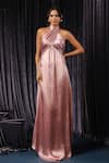 Buy_B'Infinite_Pink Velvet Plain Draped Asymmetrical Gown For Kids_at_Aza_Fashions