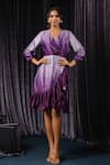 Buy_B'Infinite_Purple Velvet Plain Twilight Ombre Wrap Dress For Kids_at_Aza_Fashions