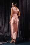 Shop_B'Infinite_Pink Velvet Plain Metallic Plunge Neck Draped Dress For Kids_at_Aza_Fashions