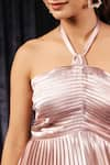 Buy_B'Infinite_Pink Sequenced Lycra Plain Classic Metallic Pleated Halter Dress For Kids