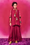 Capisvirleo Fuchsia Silk Embroidery, Tassels Collared Meera Aari Shirt And Sharara Set Online at Aza Fashions Capisvirleo_Fuchsia Silk Embroidery, Tassels Collared Meera Aari Shirt And Sharara Set _Online_at_Aza_Fashions