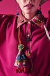 Buy Capisvirleo Fuchsia Silk Embroidery, Tassels Collared Meera Aari Shirt And Sharara Set Buy_Capisvirleo_Fuchsia Silk Embroidery, Tassels Collared Meera Aari Shirt And Sharara Set