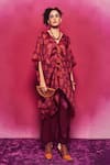 Buy_Capisvirleo_Fuchsia Silk Shibori V Neck Coco Kaftan And Pant Set _at_Aza_Fashions