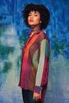 Capisvirleo_Multi Color Chanderi Patchwork Collared Zoya Gradient Panelled Shirt _Online_at_Aza_Fashions