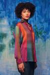 Capisvirleo_Multi Color Chanderi Patchwork Collared Zoya Gradient Panelled Shirt _at_Aza_Fashions