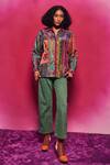 Capisvirleo Multi Color Silk Embroidery, Patchwork Collared Turfa Shirt Online at Aza Fashions Capisvirleo_Multi Color Silk Embroidery, Patchwork Collared Turfa Shirt _Online_at_Aza_Fashions