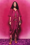 Buy_Capisvirleo_Fuchsia Silk Tassel V Neck Coco Solid Kaftan With Pant _at_Aza_Fashions