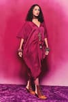 Buy_Capisvirleo_Fuchsia Silk Tassel V Neck Coco Solid Kaftan With Pant _Online_at_Aza_Fashions