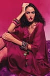 Buy_Capisvirleo_Fuchsia Silk Tassel V Neck Coco Solid Kaftan With Pant 