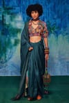 Buy_Capisvirleo_Blue Silk Embroidered Applique Collared Kirti Saree With Blouse _at_Aza_Fashions