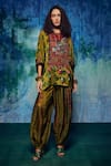 Buy_Capisvirleo_Green Silk Embroidered Patchwork Round Ruhi Shibori Kurta With Dhoti Pant _at_Aza_Fashions