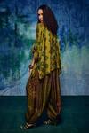 Shop_Capisvirleo_Green Silk Embroidered Patchwork Round Ruhi Shibori Kurta With Dhoti Pant _at_Aza_Fashions