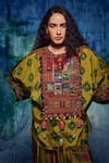 Capisvirleo_Green Silk Embroidered Patchwork Round Ruhi Shibori Kurta With Dhoti Pant _at_Aza_Fashions