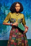 Buy_Capisvirleo_Green Silk Patchwork Collared Althea Pocket Cropped Shirt _Online_at_Aza_Fashions