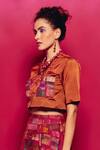 Capisvirleo_Orange Silk Patchwork Collared Althea Pocket Shirt _Online_at_Aza_Fashions